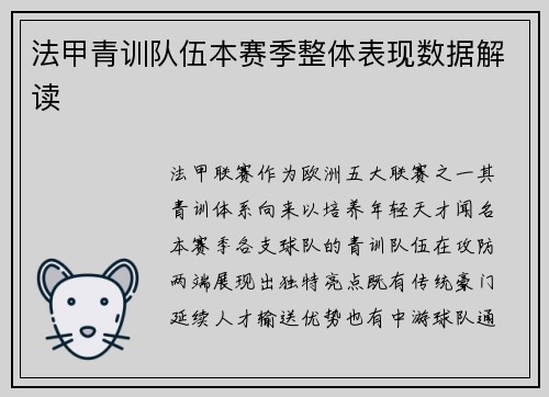 法甲青训队伍本赛季整体表现数据解读